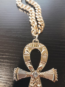 IMMACULATE GOLD ANKH WITH CHUNKY CUBAN LINK CHAIN (GOLD PLATED)