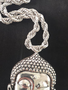 SILVER BUDDHA MEDALLION WITH THICK SILVER ROPE CHAIN