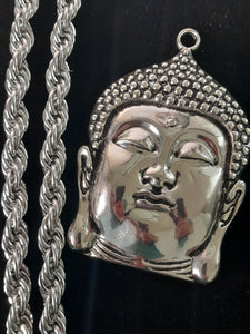 SILVER BUDDHA MEDALLION WITH THICK SILVER ROPE CHAIN