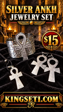 Load image into Gallery viewer, Silver Ankh Jewelry Set – Necklace, Earrings &amp; Cuff Bracelet