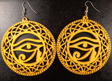 Load image into Gallery viewer, VIVID YELLOW ANCIENT EGYPTIAN ALL SEEING EYE EARRINGS