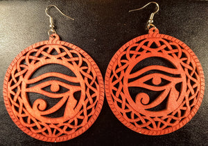FIRE RED ANCIENT EGYPTIAN ALL SEEING EYE EARRINGS