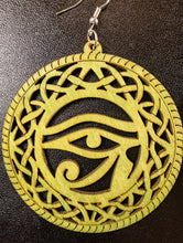 Load image into Gallery viewer, LIME GREEN ANCIENT EGYPTIAN ALL SEEING EYE EARRINGS