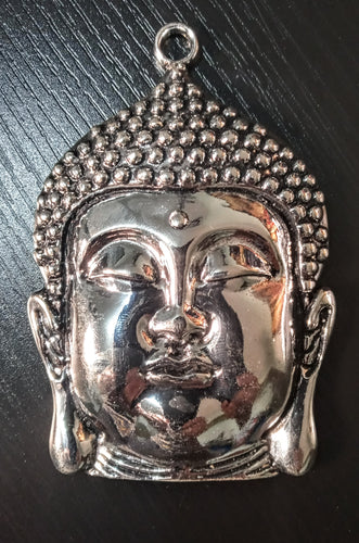 SILVER PLATED LARGE WOOLY HEAD BUDDHA PENDANT