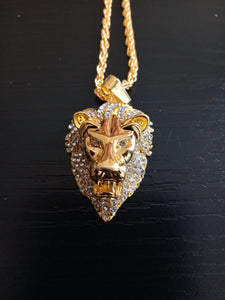 GOLD LION HEAD PENDANT & NECKLACE