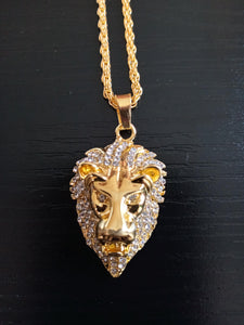 GOLD LION HEAD PENDANT & NECKLACE