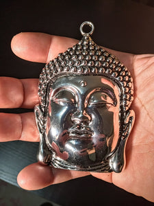 SILVER PLATED LARGE WOOLY HEAD BUDDHA PENDANT