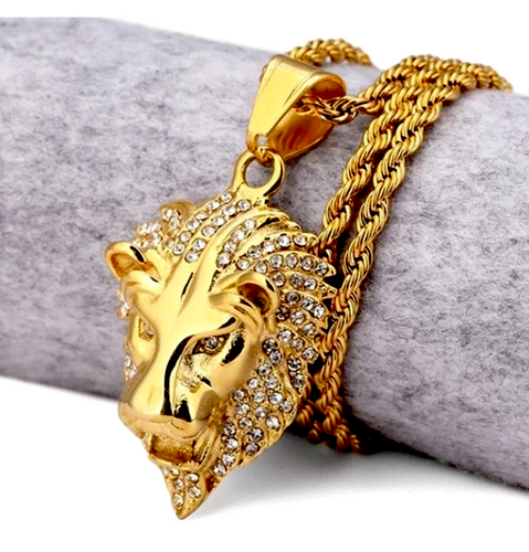 GOLD LION HEAD PENDANT & NECKLACE