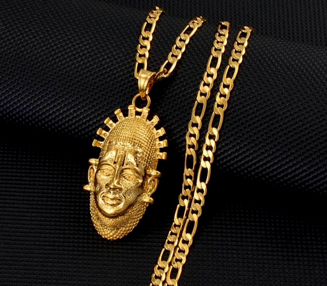 QUEEN MOTHER IDIA OF THE BENIN EMPIRE MASK MEDALLION & NECKLACE