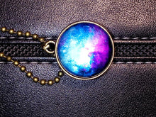 Load image into Gallery viewer, PURPLE BLUE GALAXY PLANET-Double Sided Glass Ball Pendant Necklace