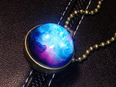 PURPLE BLUE GALAXY PLANET-Double Sided Glass Ball Pendant Necklace