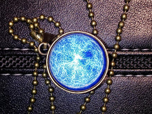 Load image into Gallery viewer, ELECTRIC BLUE COSMOS Double Sided Glass Ball Pendant Necklace