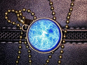ELECTRIC BLUE COSMOS Double Sided Glass Ball Pendant Necklace